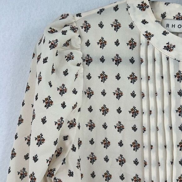 RHODE Multicolor Needlepoint Bouquet Parchment Button Down Lyra Blouse Medium - Picture 7 of 11